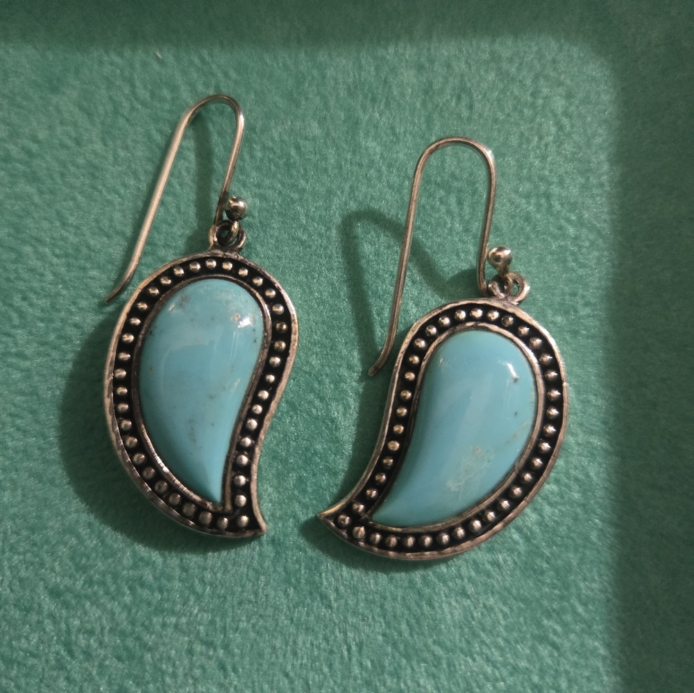 Silver and Turquoise Teardrop Earrings